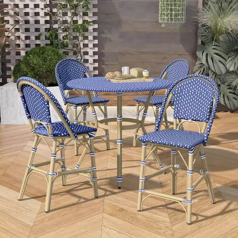 Conjunto de comedor para patio de altura de barra Franco de 5 piezas - miBasics: conjunto de taburetes y mesa de bar de aluminio para exteriores, resistente al agua