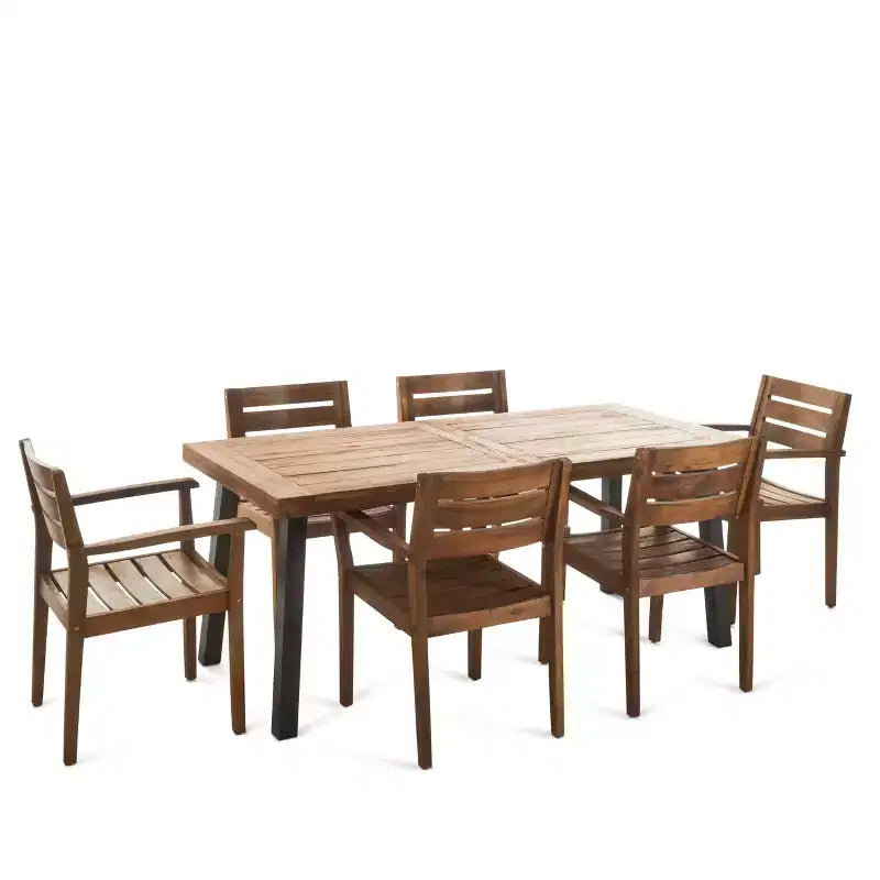 Juego de comedor de madera de acacia Avon de 7 piezas - Teca - Christopher Knight Home: diseño de listones para exteriores, resistente a la intemperie