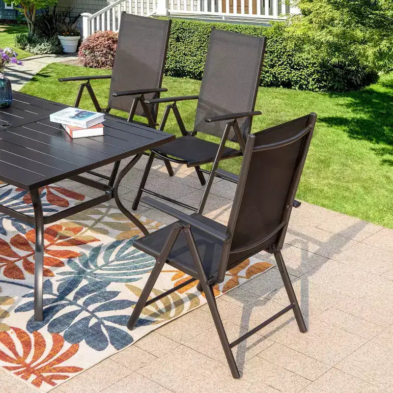 7-teiliges Terrassenset mit rechteckigem Tisch & verstellbaren Sling-Stühlen mit Armlehnen – Captiva Designs: Garten-Esszimmermöbel