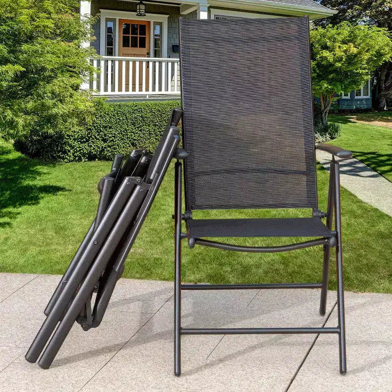 7-teiliges Terrassenset mit rechteckigem Tisch & verstellbaren Sling-Stühlen mit Armlehnen – Captiva Designs: Garten-Esszimmermöbel