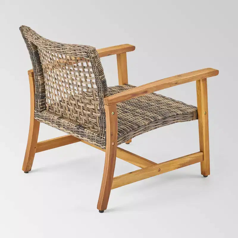 Augusta 6pc Wood & Wicker Chat Set with Fire Pit: Acacia Frame, Weather-Resistant - Christopher Knight Home