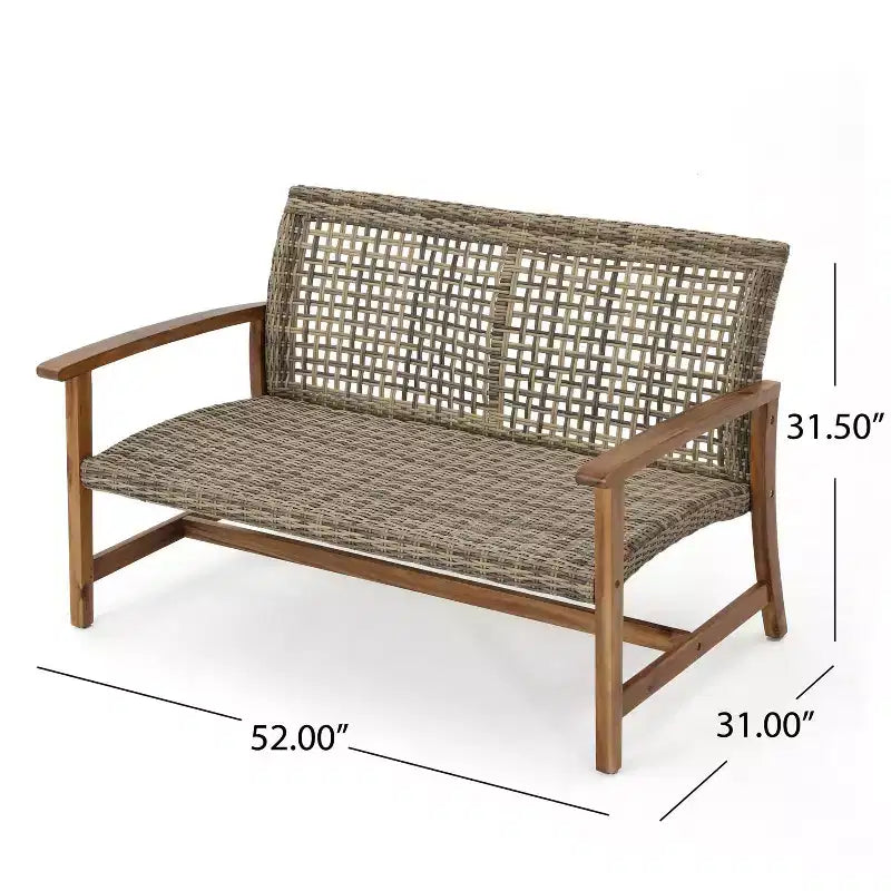 Augusta 6pc Wood & Wicker Chat Set with Fire Pit: Acacia Frame, Weather-Resistant - Christopher Knight Home