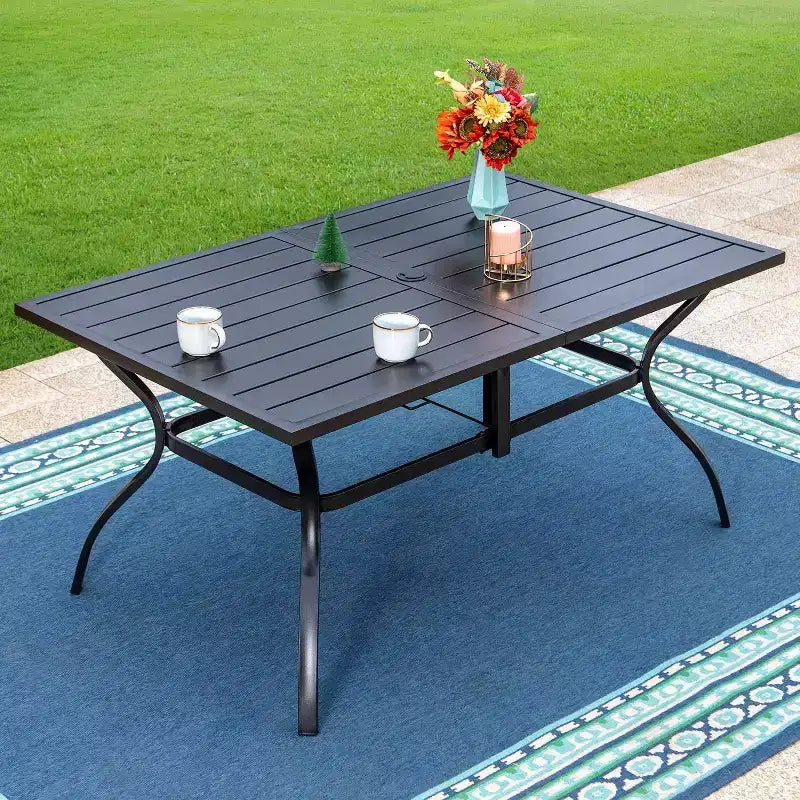 Ensemble de patio 7 pièces avec table de 37" et fauteuils pivotants à accoudoirs et dossier en losange - Captiva Designs