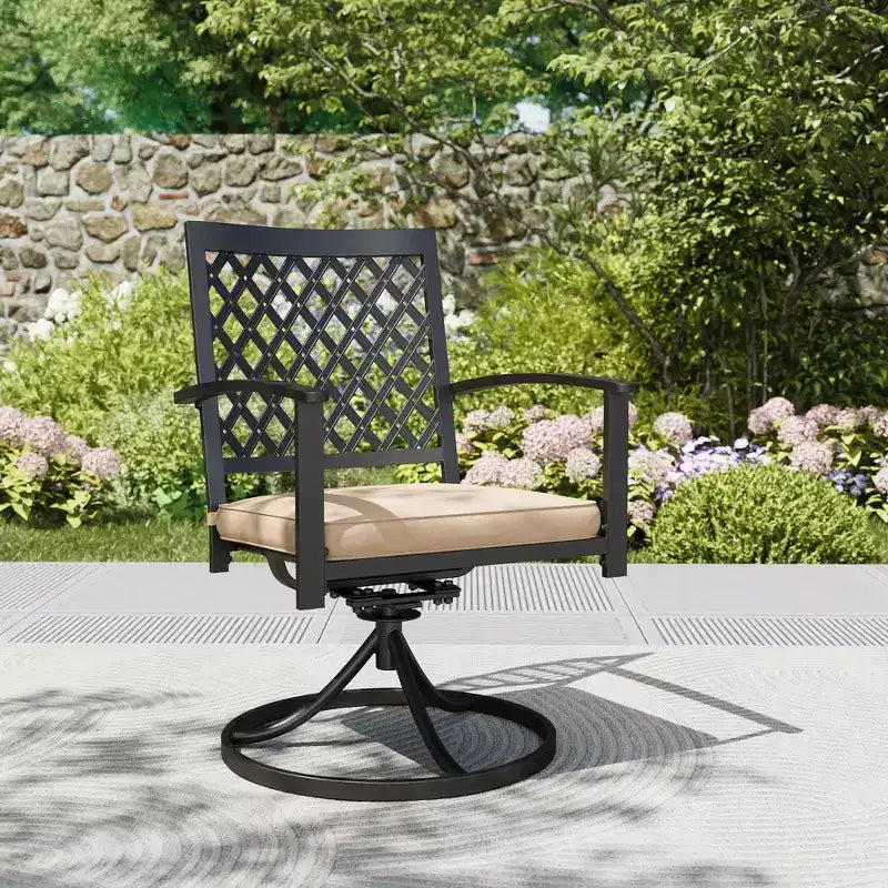Ensemble de patio 7 pièces avec table de 37" et fauteuils pivotants à accoudoirs et dossier en losange - Captiva Designs