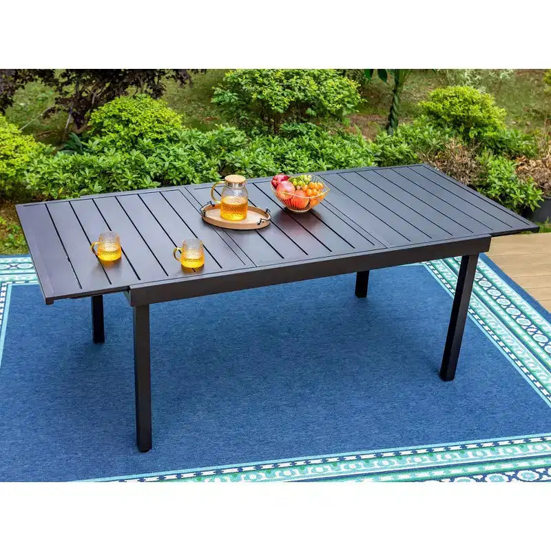 Conjunto de comedor metálico para patio Captiva Designs de 7 piezas, con mesa rectangular extensible & 6 sillas: asientos exteriores para seis personas