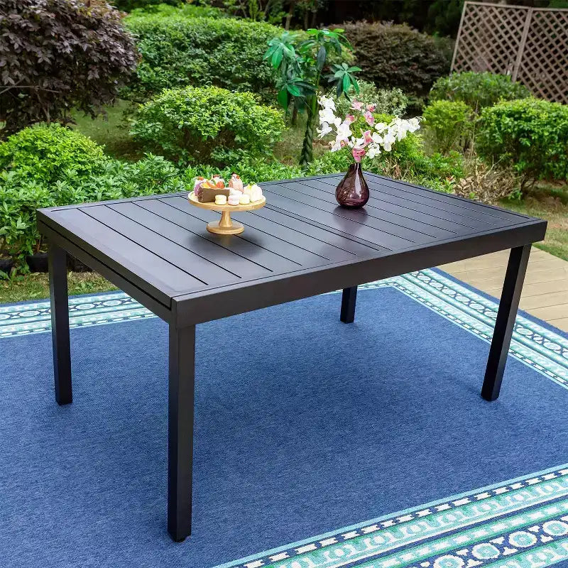 Conjunto de comedor metálico para patio Captiva Designs de 7 piezas, con mesa rectangular extensible & 6 sillas: asientos exteriores para seis personas