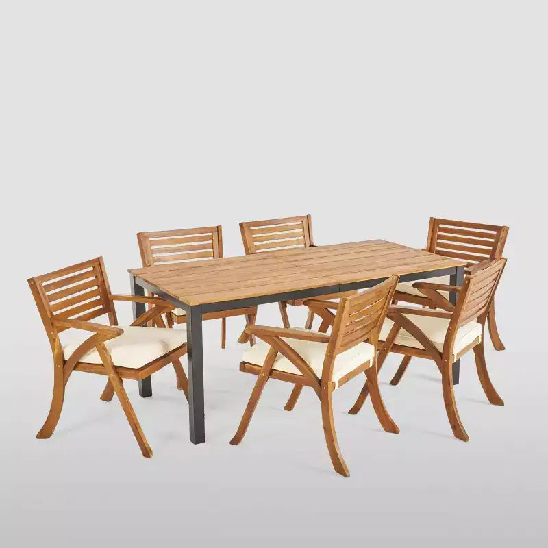 Conjunto de comedor para patio Concord de 7 piezas de madera de acacia, color teca - Christopher Knight Home: resistente a la intemperie, para 6 personas