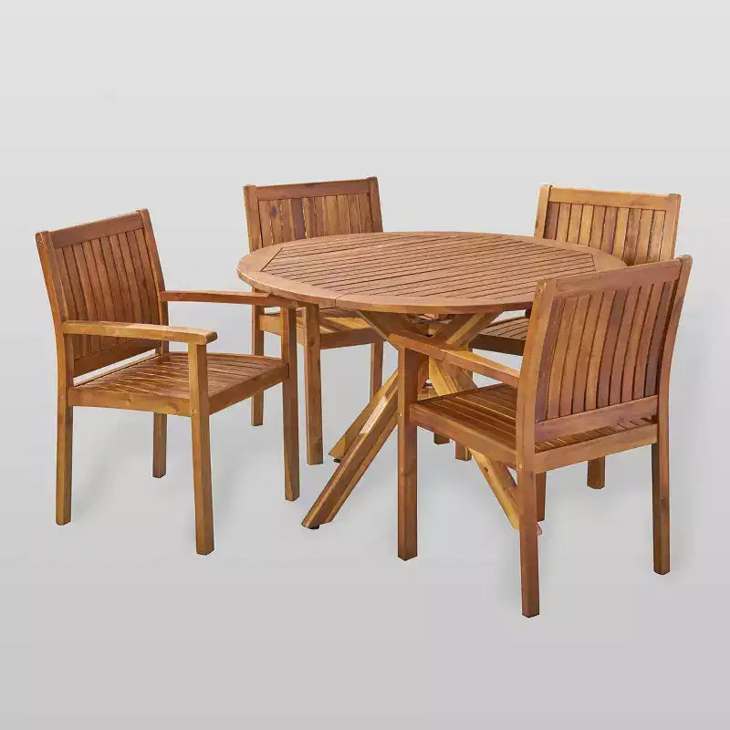 Ensemble repas en acacia Karen, 5 pièces - teck - Christopher Knight Home : résistant aux intempéries, table ronde, 4 fauteuils