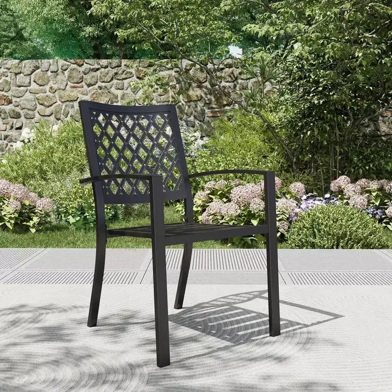 Metallmatset i 7 delar för uteplats med rektangulärt parasollbord & 6 stapelbara stolar - Captiva Designs