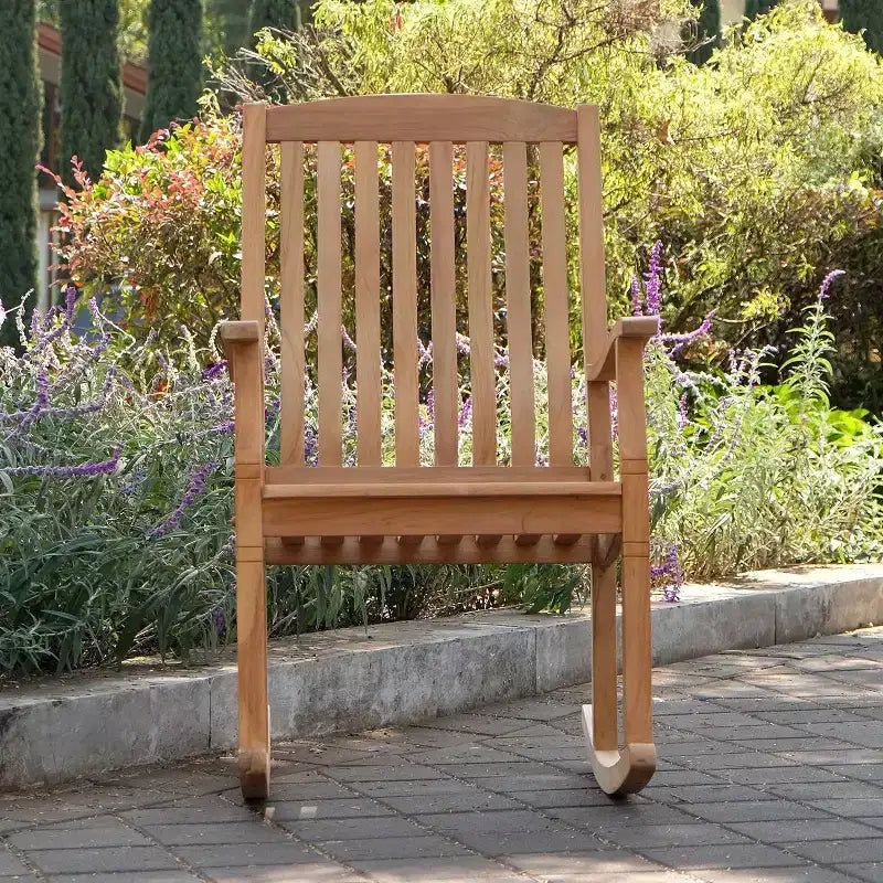 Sonoma Lane Channing 3pc Teak Outdoor Chat Set – Weather-Resistant Small-Space Furniture with 2 Rockers and Accent Table