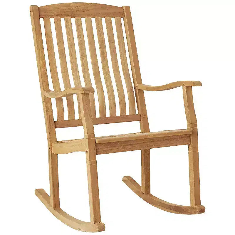 Sonoma Lane Channing 3pc Teak Outdoor Chat Set – Weather-Resistant Small-Space Furniture with 2 Rockers and Accent Table