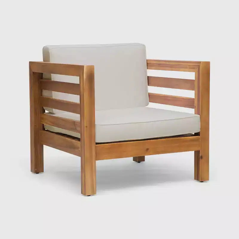 Oana 5pc Acacia Wood Loveseat Chat Set Teak/Beige: Modular Outdoor Furniture with Plush Cushions - Christopher Knight Home