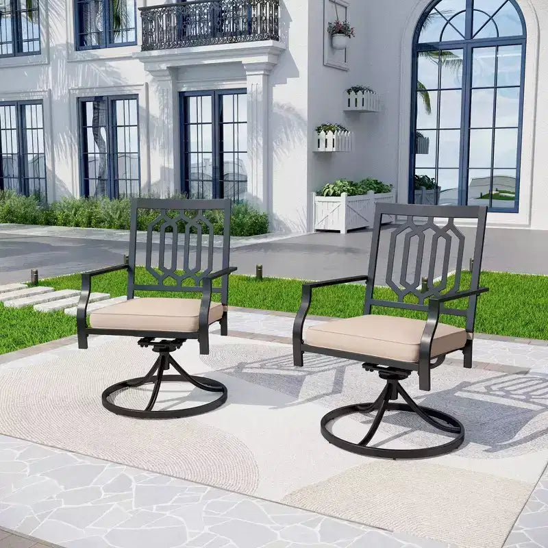 Ensemble de terrasse 5 pièces avec fauteuils pivotants et table carrée en métal - Captiva Designs : mobilier de repas extérieur