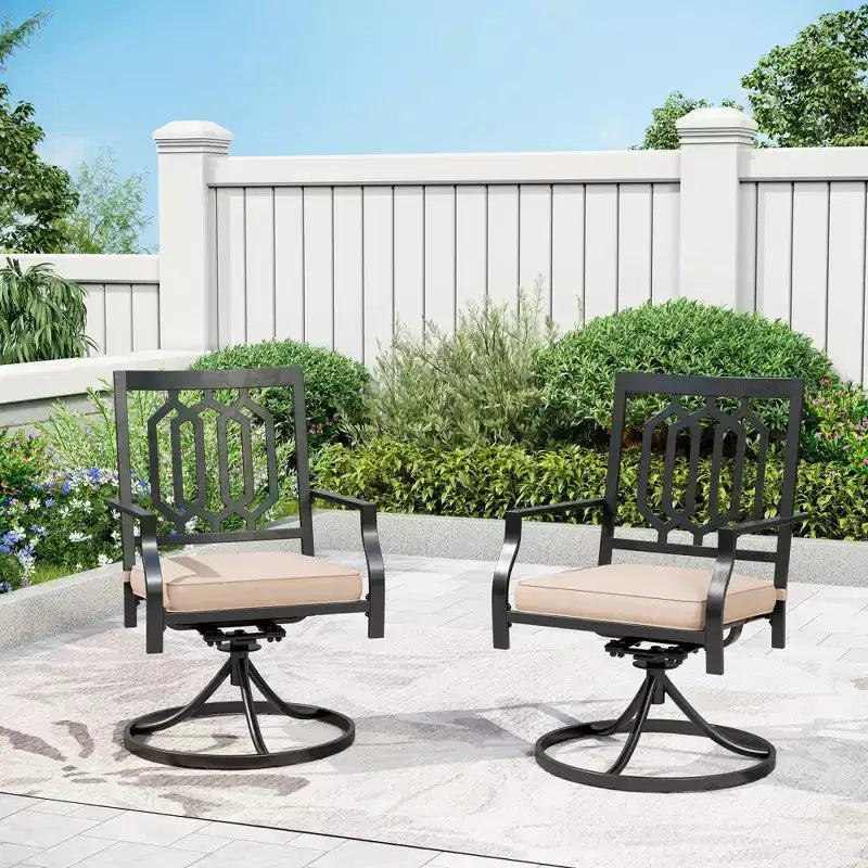 Ensemble de terrasse 5 pièces avec fauteuils pivotants et table carrée en métal - Captiva Designs : mobilier de repas extérieur