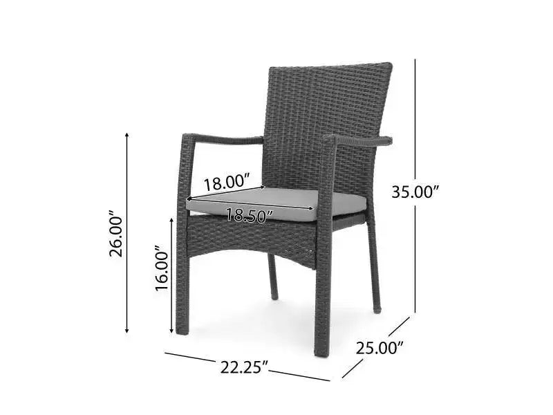 Juego de comedor de 6 piezas Garner, de madera y mimbre, con silla y banco, gris oscuro/gris con acabado arenado, Christopher Knight Home