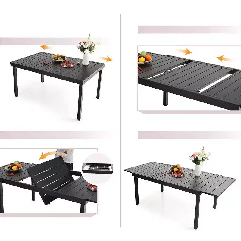 Conjunto de comedor de patio de 7 piezas con mesa rectangular extensible & 6 sillas de ratán de PE - Captiva Designs: muebles de exterior resistentes a la intemperie