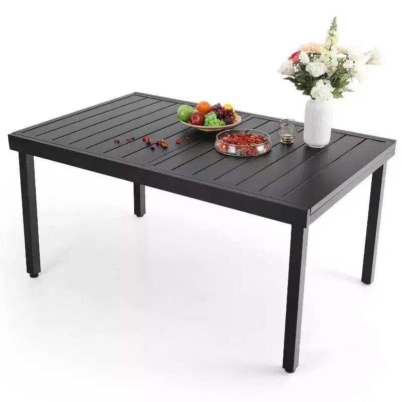 Conjunto de comedor de patio de 7 piezas con mesa rectangular extensible & 6 sillas de ratán de PE - Captiva Designs: muebles de exterior resistentes a la intemperie