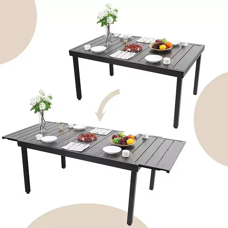 Conjunto de comedor de patio de 7 piezas con mesa rectangular extensible & 6 sillas de ratán de PE - Captiva Designs: muebles de exterior resistentes a la intemperie
