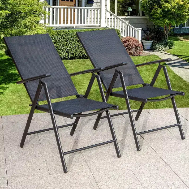 7-delige patioset met rechthoekige tafel met imitatiehouten blad en parasolopening & verstelbare klapstoelen - Captiva Designs