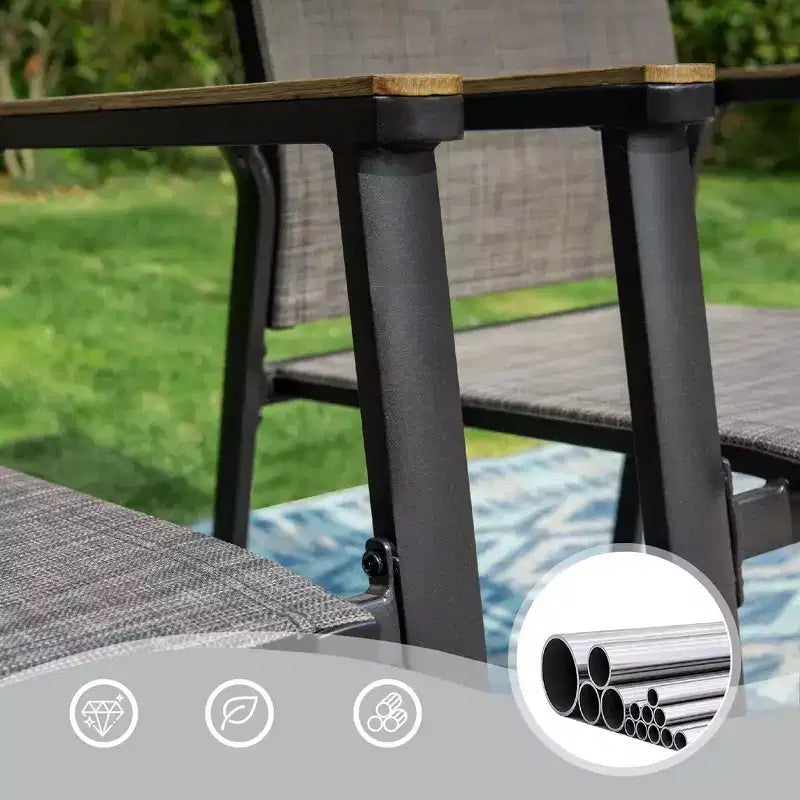 Juego de comedor para patio de 3 piezas con mesa redonda pequeña y sillas ligeras con asiento de tela - Captiva Designs: bistró exterior, compatible con balcones