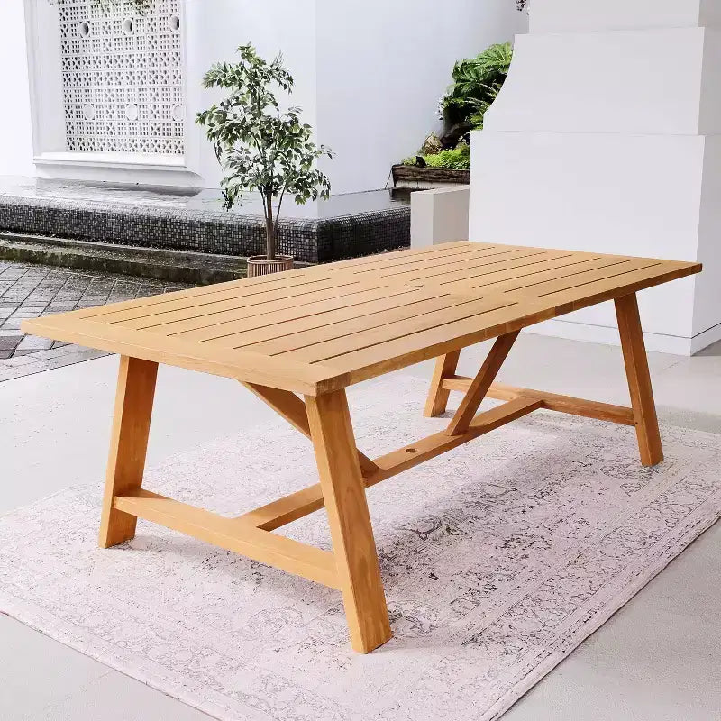 Sonoma Lane Quinlan 7-teiliges Teak-Esszimmer-Set für die Terrasse mit Sitzauflagen – Wetterbeständig