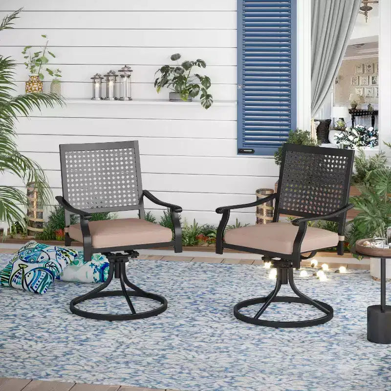 7-teiliges Outdoor-Esszimmer-Set mit drehbaren Stühlen & Polstern & ausziehbarem Tisch – Captiva Designs: wetterbeständiger Stahlrahmen