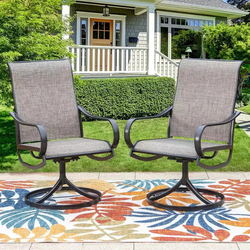 Ensemble de repas extérieur 7 pièces avec table rectangulaire en acier dotée d'un trou pour parasol & chaises pivotantes - Captiva Designs : résistant à la rouille, ensemble de patio pour 6 personnes