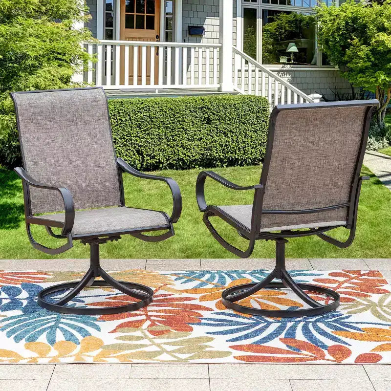Ensemble de repas extérieur 7 pièces avec table rectangulaire en acier dotée d'un trou pour parasol & chaises pivotantes - Captiva Designs : résistant à la rouille, ensemble de patio pour 6 personnes