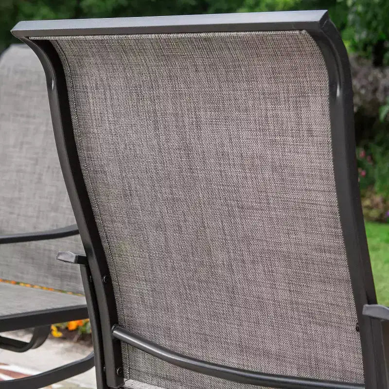 Ensemble de repas extérieur 7 pièces avec table rectangulaire en acier dotée d'un trou pour parasol & chaises pivotantes - Captiva Designs : résistant à la rouille, ensemble de patio pour 6 personnes
