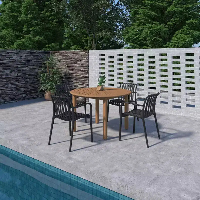 Conjunto de comedor de patio exterior redondo Amazonia Beijo de 5 piezas, negro