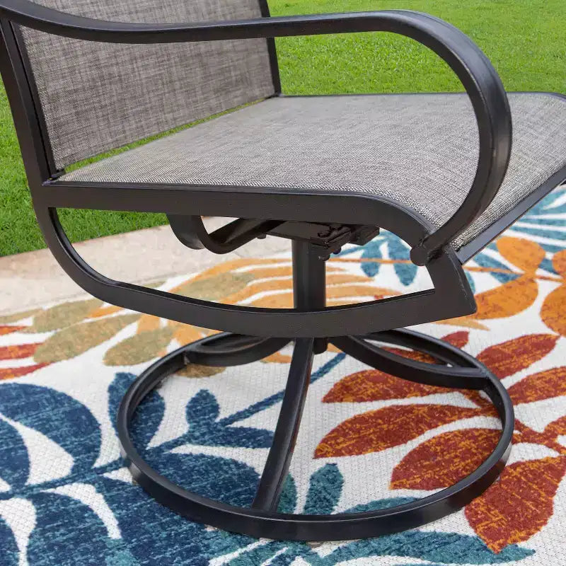 7-delige buiteneetset met tafelblad met houtlook, parasolopening van 1.6" en draaistoelen - Captiva Designs
