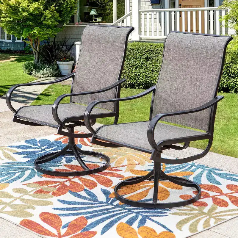 7-delige buiteneetset met tafelblad met houtlook, parasolopening van 1.6" en draaistoelen - Captiva Designs