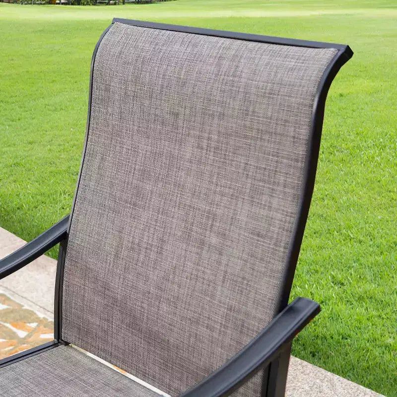 7-delige buiteneetset met tafelblad met houtlook, parasolopening van 1.6" en draaistoelen - Captiva Designs