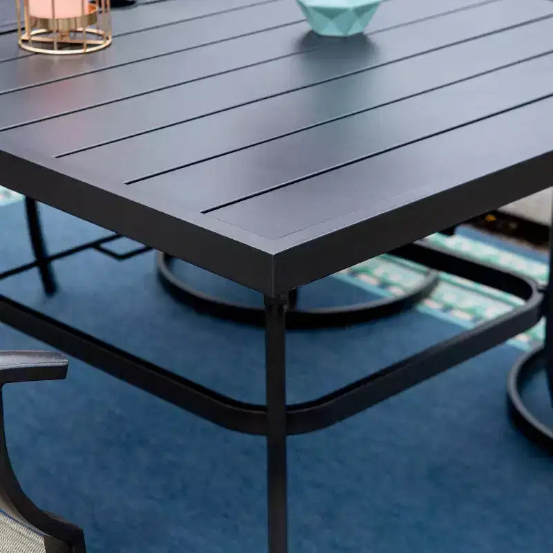 7pc Patio Dining Set with 59"x35" Steel Table with 1.57" Umbrella Hole & Steel Arm Chairs - Black - Captiva Designs