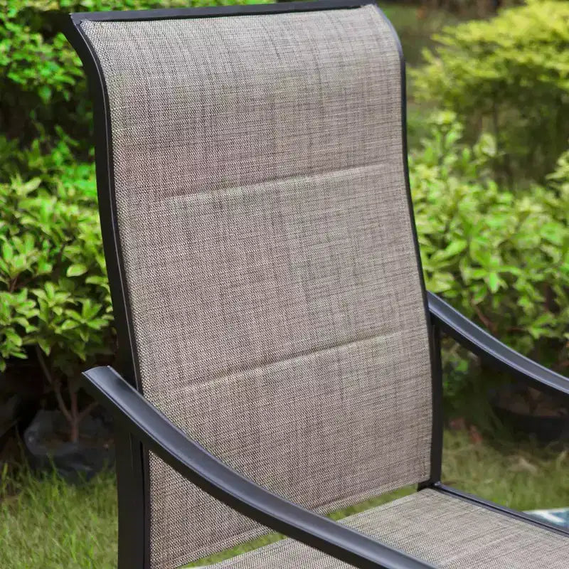 Diningset voor terras met stalen tafel met parasolgat van 1.57" en 360° draaibare slingstoelen met armleuningen - Captiva Designs