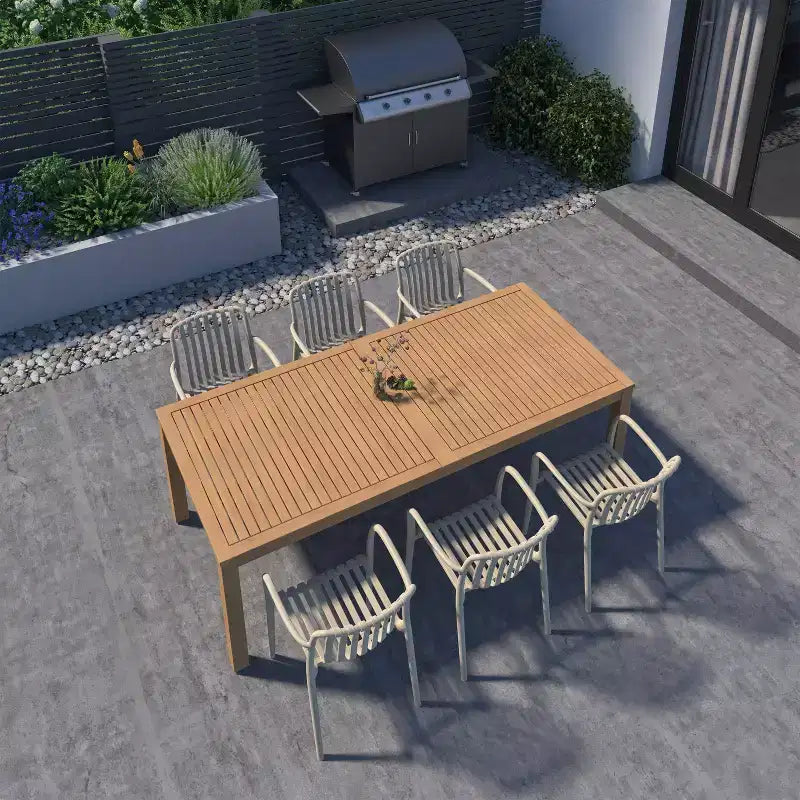 Conjunto de comedor de patio exterior rectangular Amazonia Beijo de 7 piezas, beige
