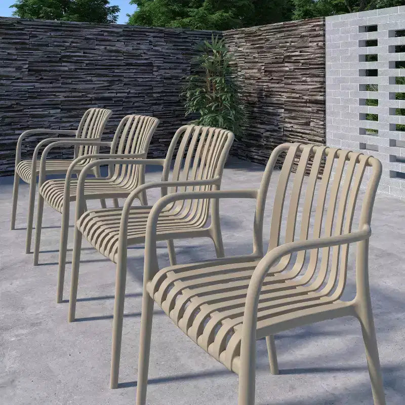 Conjunto de comedor de patio exterior rectangular Amazonia Beijo de 7 piezas, beige