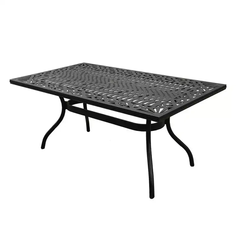 Juego de comedor de patio de 7 piezas con mesa rectangular de aluminio y malla para exterior, moderna y ornamentada, de 68", y sillas modernas - Negro - Oakland Living: resistente a los rayos UV