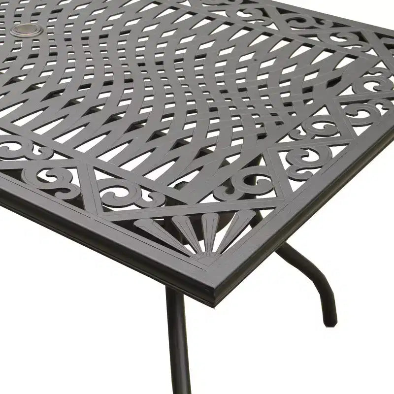 Juego de comedor de patio de 7 piezas con mesa rectangular de aluminio y malla para exterior, moderna y ornamentada, de 68", y sillas modernas - Negro - Oakland Living: resistente a los rayos UV