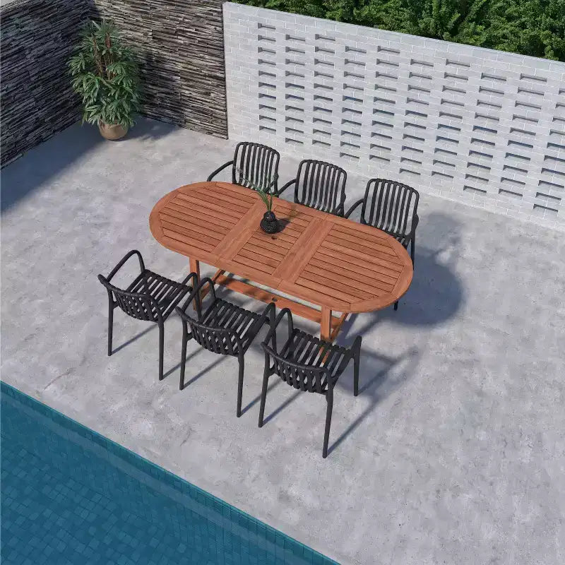 Conjunto de comedor ovalado para patio exterior Amazonia Beijo de 7 piezas, negro