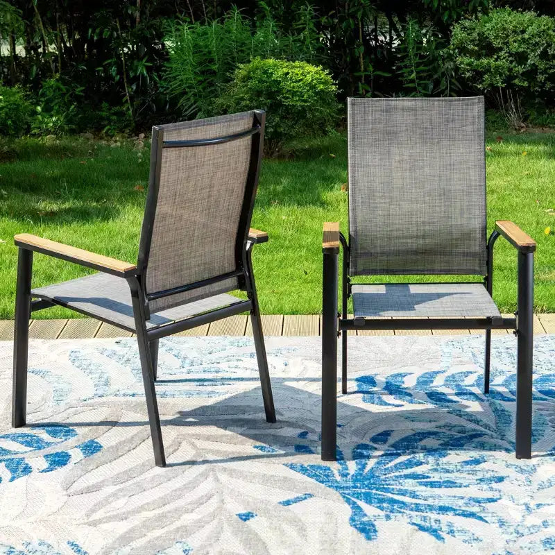 Ensemble de salle à manger d’extérieur 5 pièces avec chaises à assise suspendue et table carrée en aluminium thermolaqué - Captiva Designs : ensemble de terrasse résistant aux intempéries