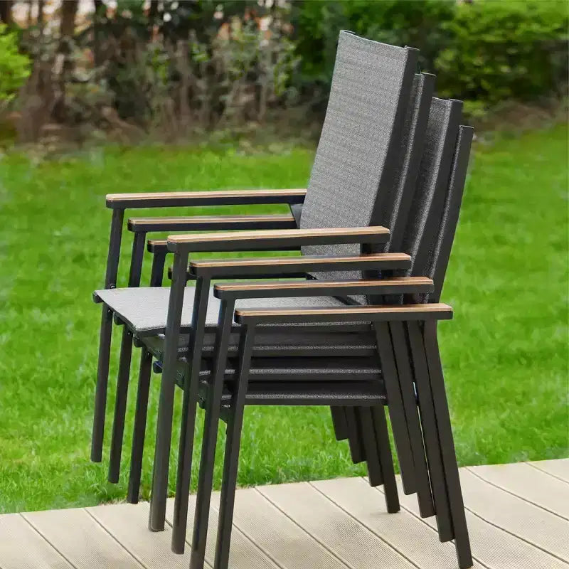 Ensemble de salle à manger d’extérieur 5 pièces avec chaises à assise suspendue et table carrée en aluminium thermolaqué - Captiva Designs : ensemble de terrasse résistant aux intempéries
