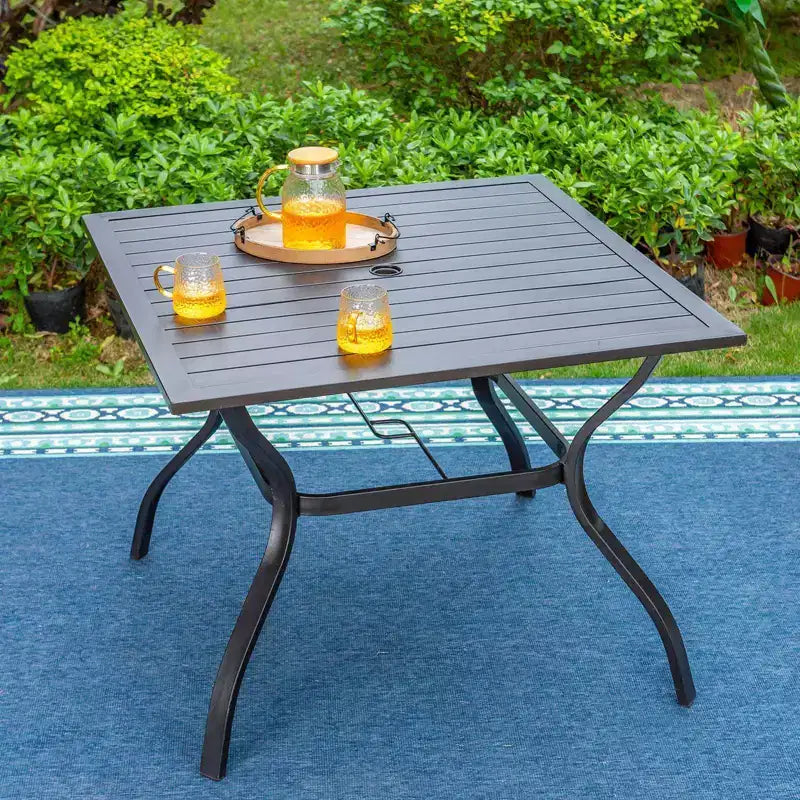 Ensemble de salle à manger d’extérieur 5 pièces avec chaises à assise suspendue et table carrée en aluminium thermolaqué - Captiva Designs : ensemble de terrasse résistant aux intempéries