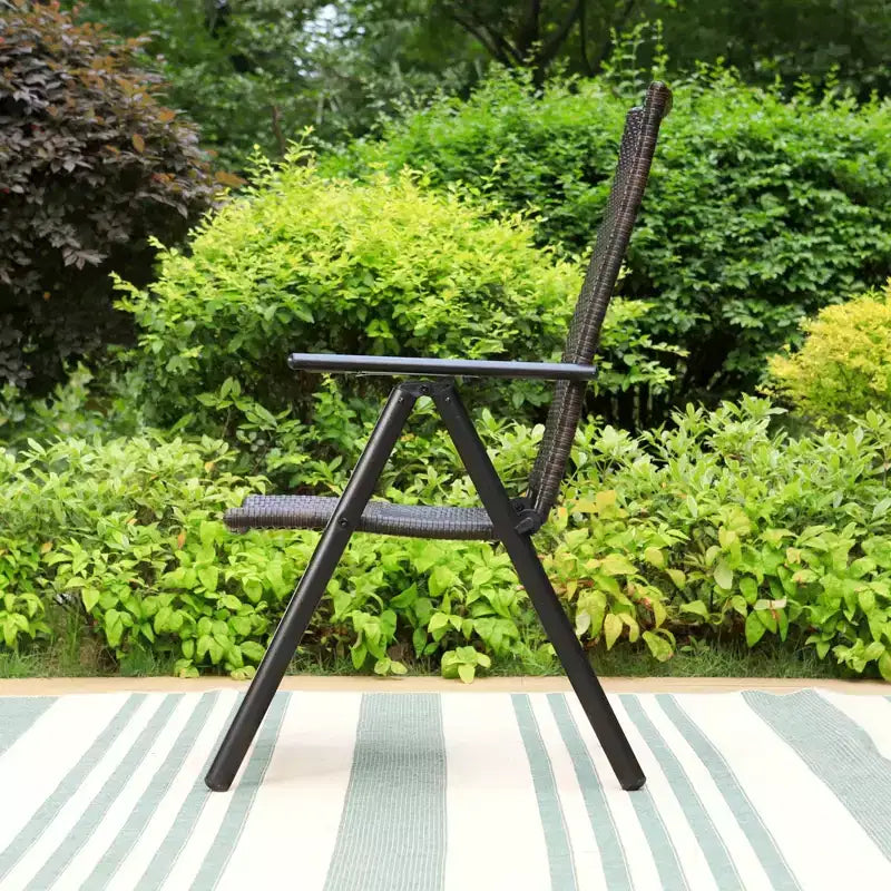 Juego de comedor exterior de 7 piezas con sillas plegables de mimbre ajustables en 7 posiciones y mesa metálica extensible - Captiva Designs: sin cojines, resistente a la intemperie