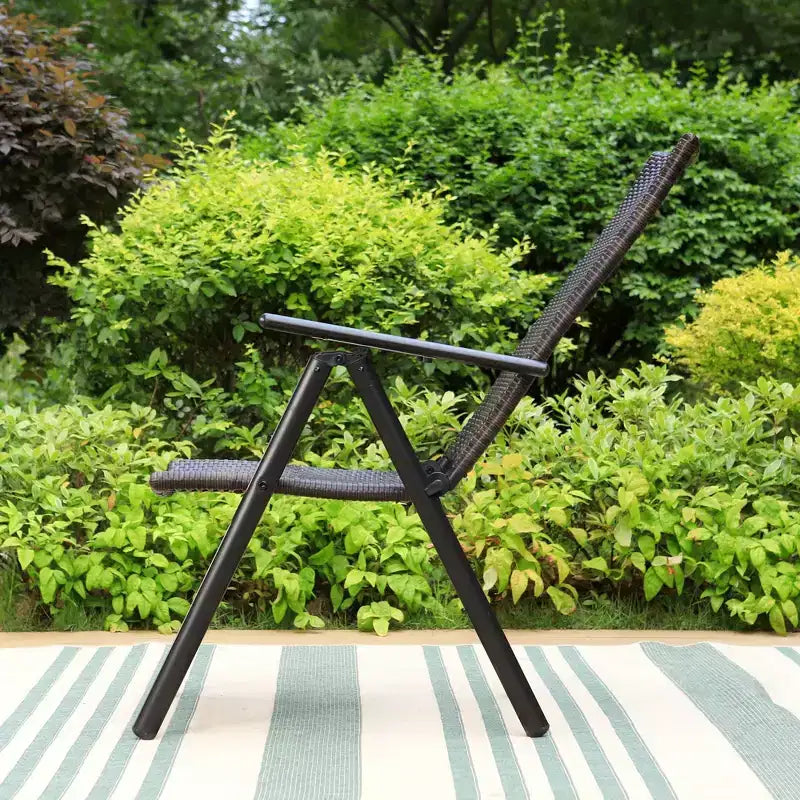 Juego de comedor exterior de 7 piezas con sillas plegables de mimbre ajustables en 7 posiciones y mesa metálica extensible - Captiva Designs: sin cojines, resistente a la intemperie