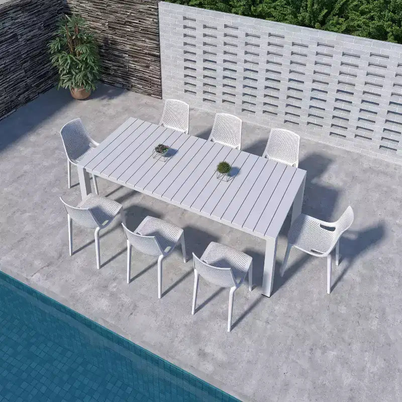 Amazonia Leblon 9-elementowy prostokątny aluminiowy zestaw mebli jadalnianych na patio, biały