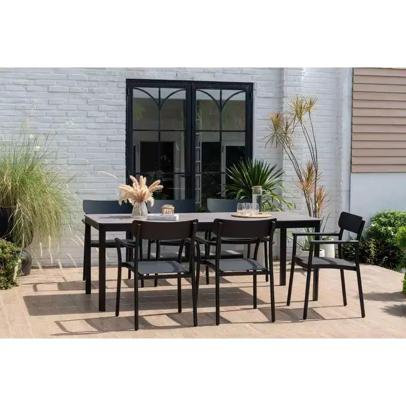 Set da pranzo da patio rettangolare Amazonia Axe da 7 pezzi in alluminio, nero
