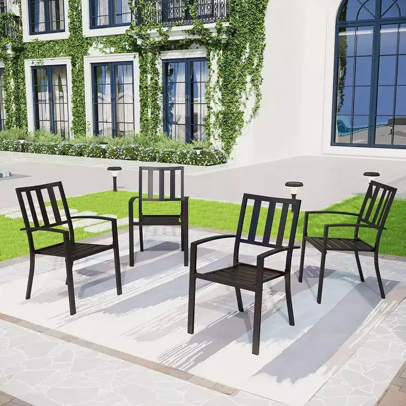 Set da pranzo da esterno da 5 pezzi con sedie impilabili & tavolo rotondo in metallo - nero - Captiva Designs: set da patio resistente alle intemperie