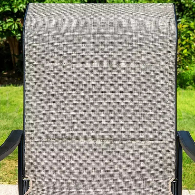 Ensemble repas d’extérieur 7 pièces avec table rectangulaire dotée d’un trou pour parasol de 1.9" et chaises rembourrées en textilène - gris/noir - Captiva Designs : structure en acier