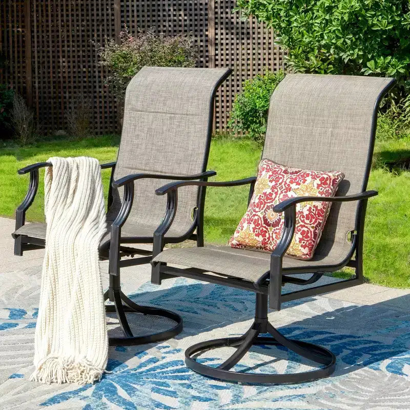 Ensemble repas d’extérieur 7 pièces avec table rectangulaire dotée d’un trou pour parasol de 1.9" et chaises rembourrées en textilène - gris/noir - Captiva Designs : structure en acier